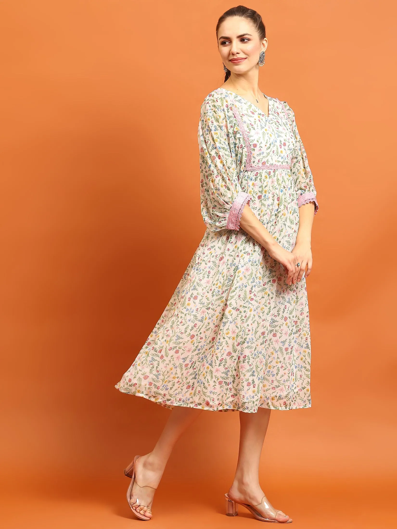Women White V-Neck Dress