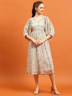 Women White V-Neck Dress