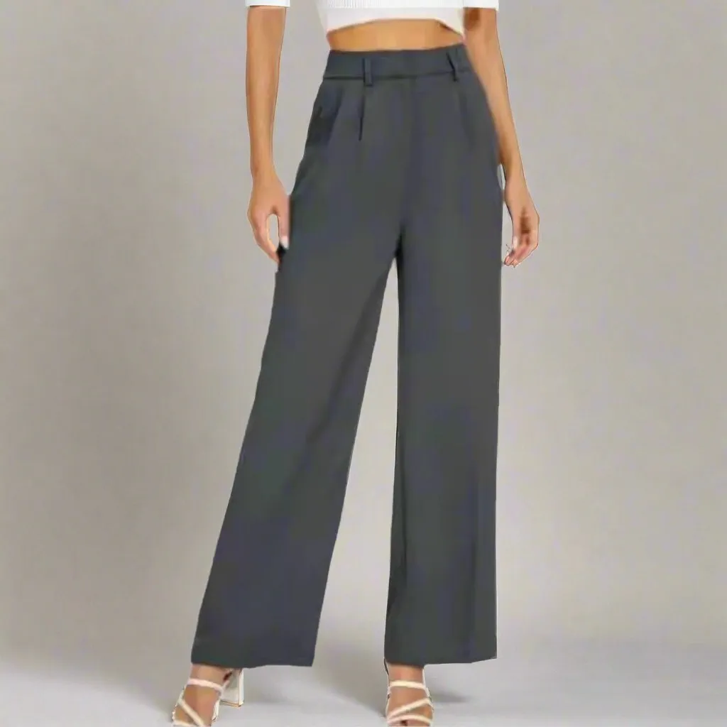 Women's Casual High Waist Straight and Wide Leg Pants with Pockets