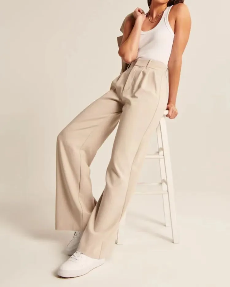 Women's Casual High Waist Straight and Wide Leg Pants with Pockets