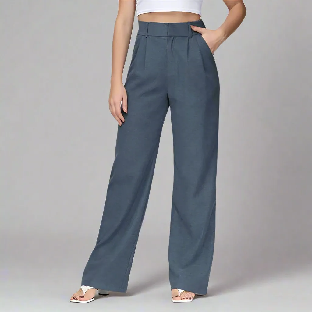 Women's Casual High Waist Straight and Wide Leg Pants with Pockets