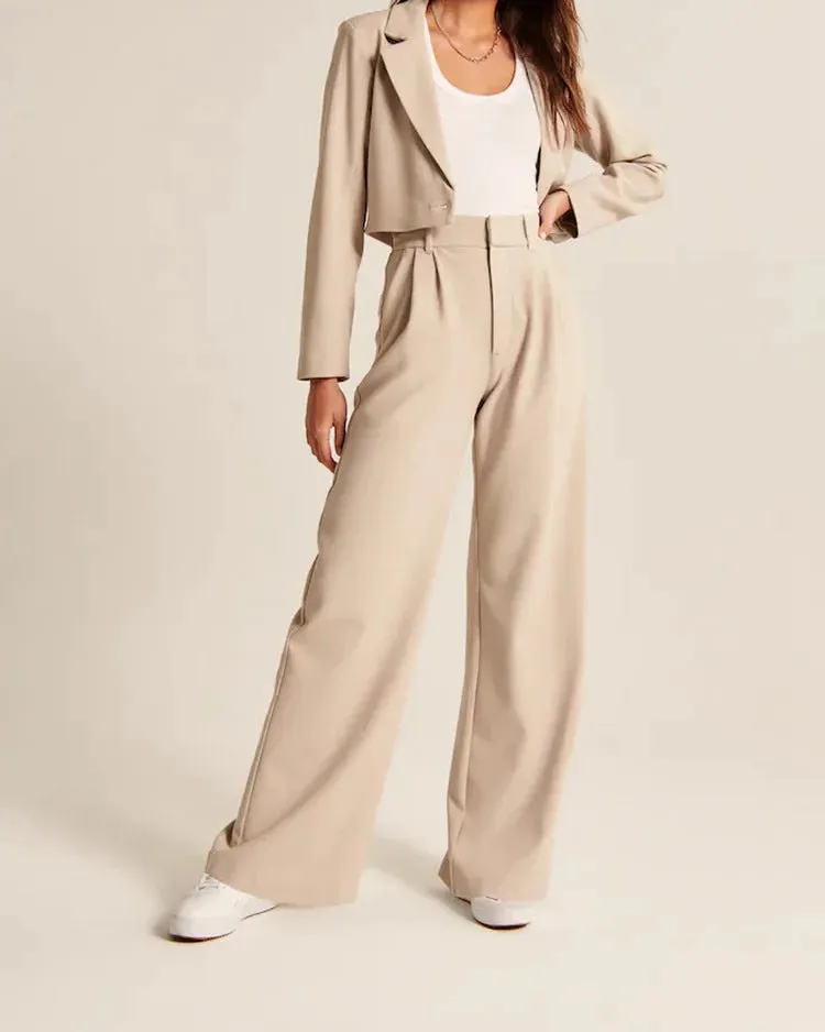 Women's Casual High Waist Straight and Wide Leg Pants with Pockets
