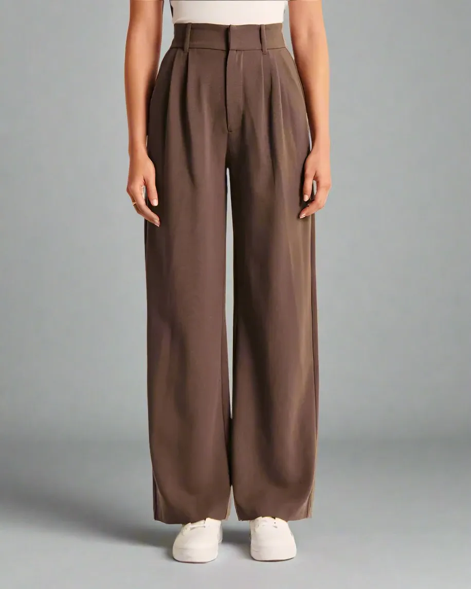 Women's Casual High Waist Straight and Wide Leg Pants with Pockets