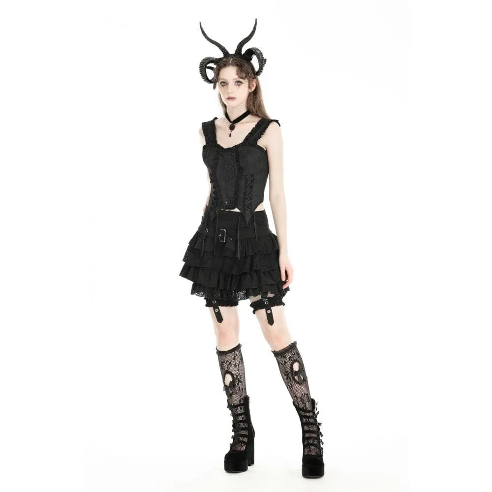 Women's Gothic Ruffled Lace-up Overbust Corset