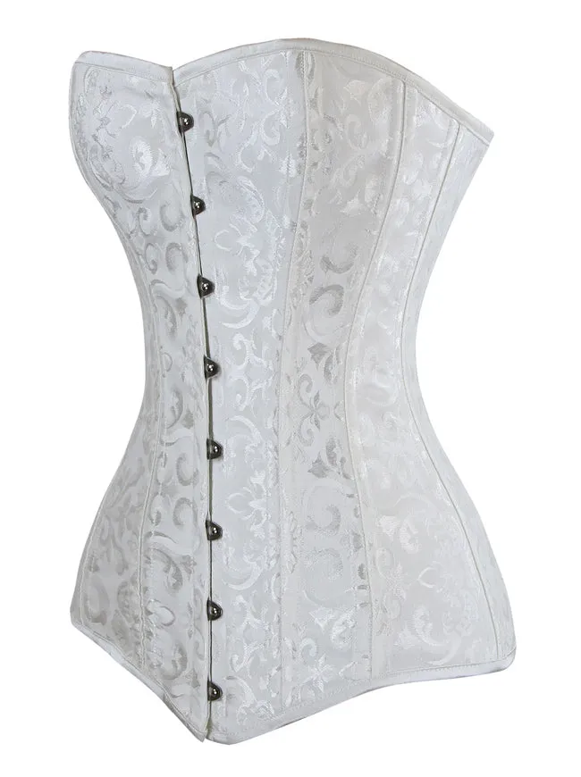 Women's White Plus Size Satin Steel Boned Long Torso Overbust Corset Top