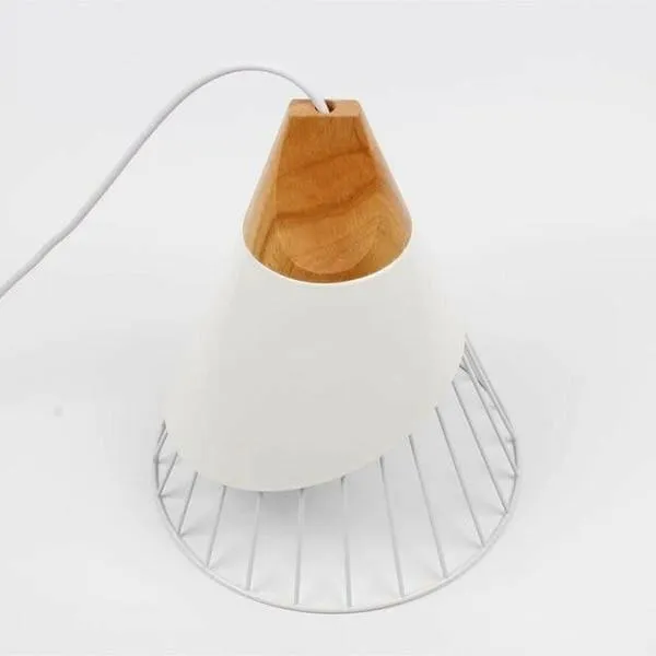 Wooden Base Iron Cage Hanging Nordic Lamp