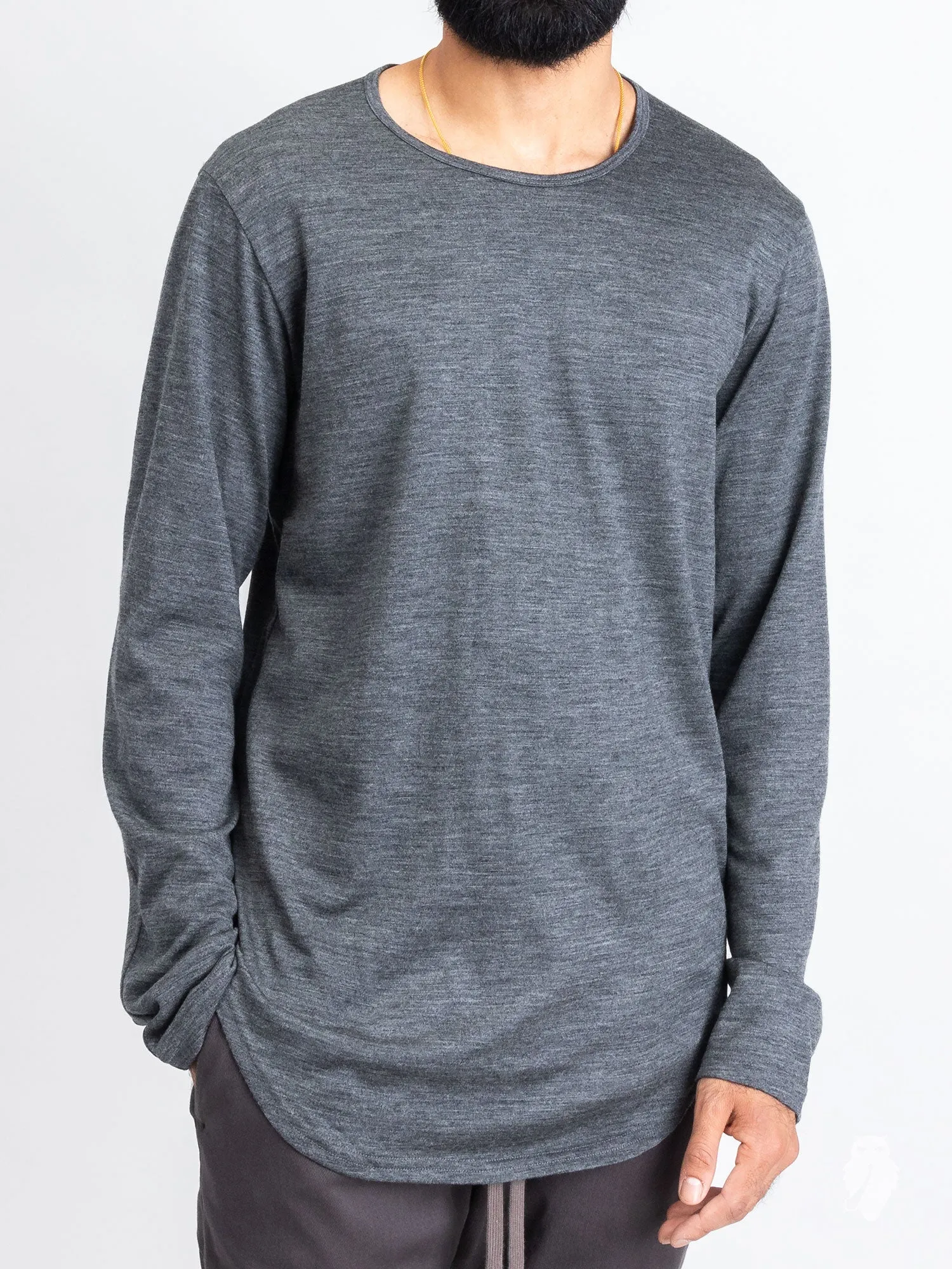 Wool Long Sleeve T-Shirt in Charcoal Melange