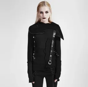 Y-680 PUNK RAVE Street Decadent Thread Stitching More Layers Knitted Sweater With Hood
