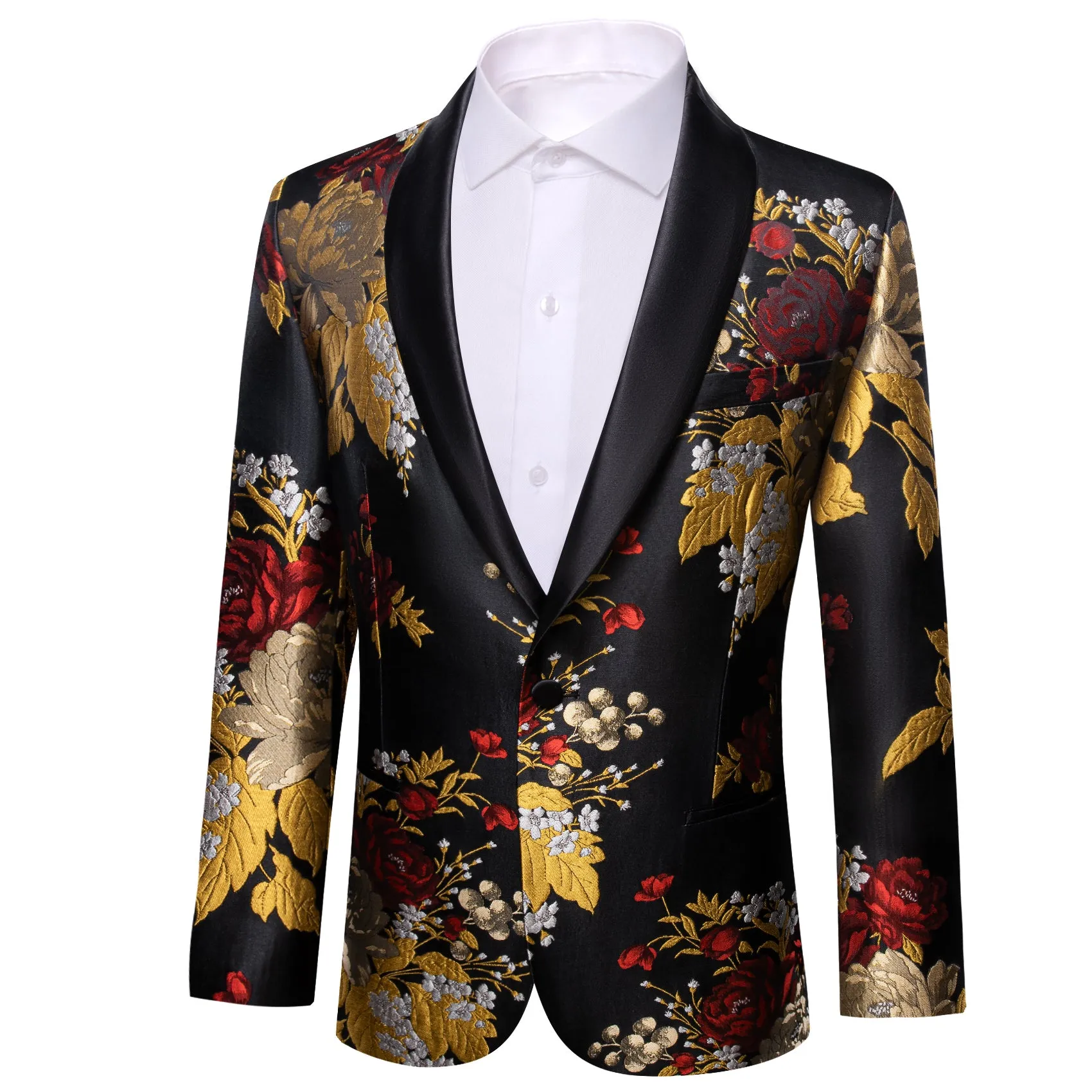 Yellow Red Black Floral Men's Suit for Party