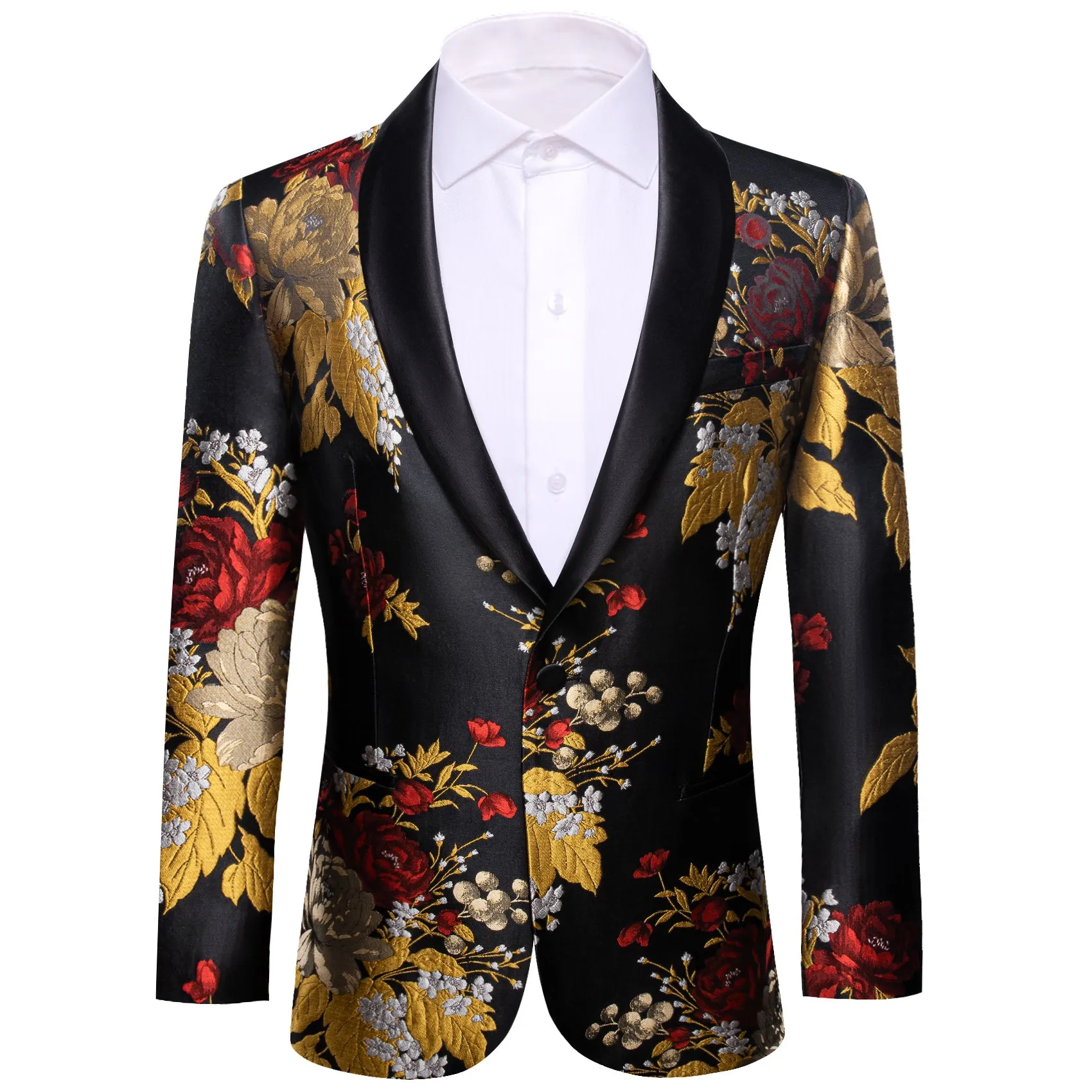 Yellow Red Black Floral Men's Suit for Party