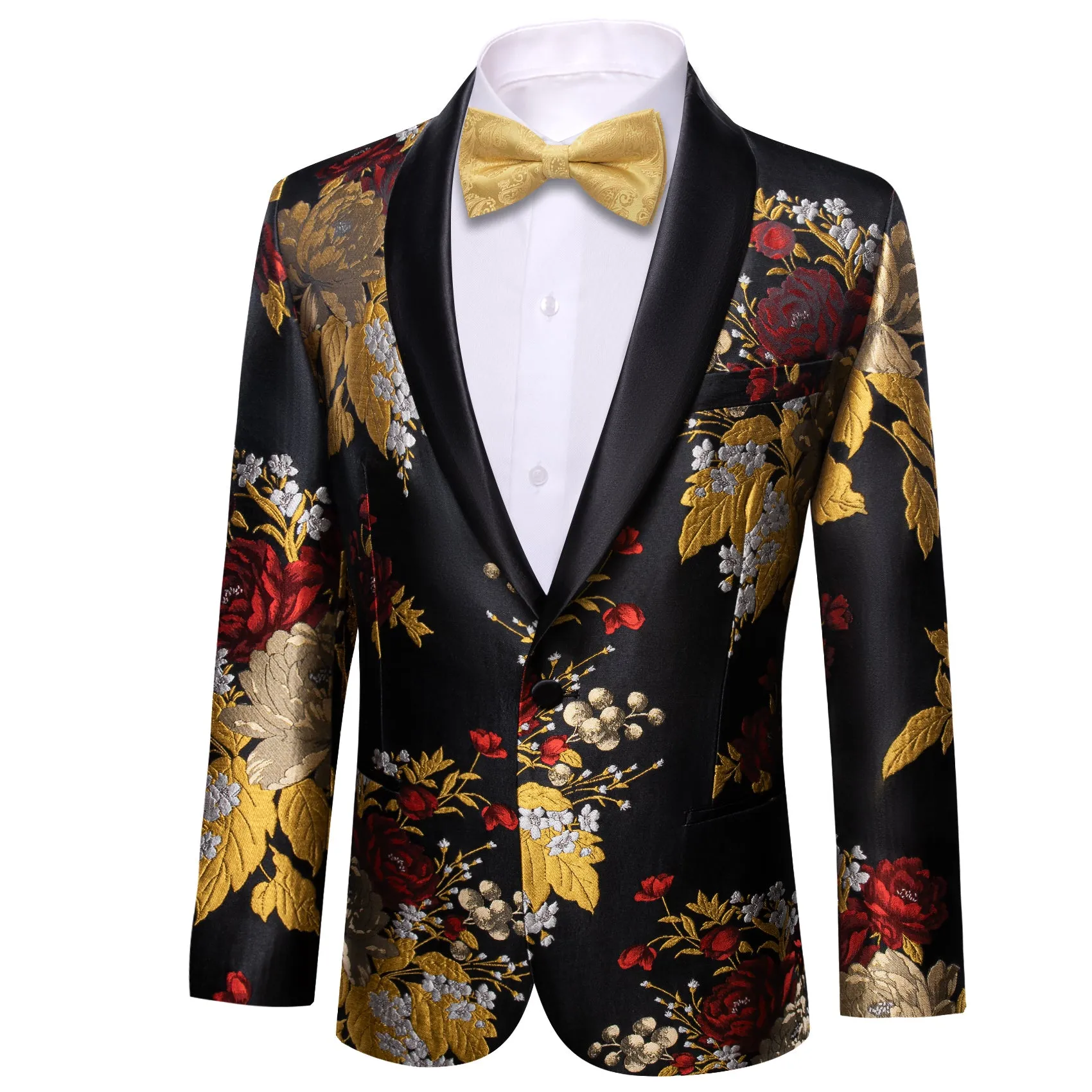 Yellow Red Black Floral Men's Suit for Party