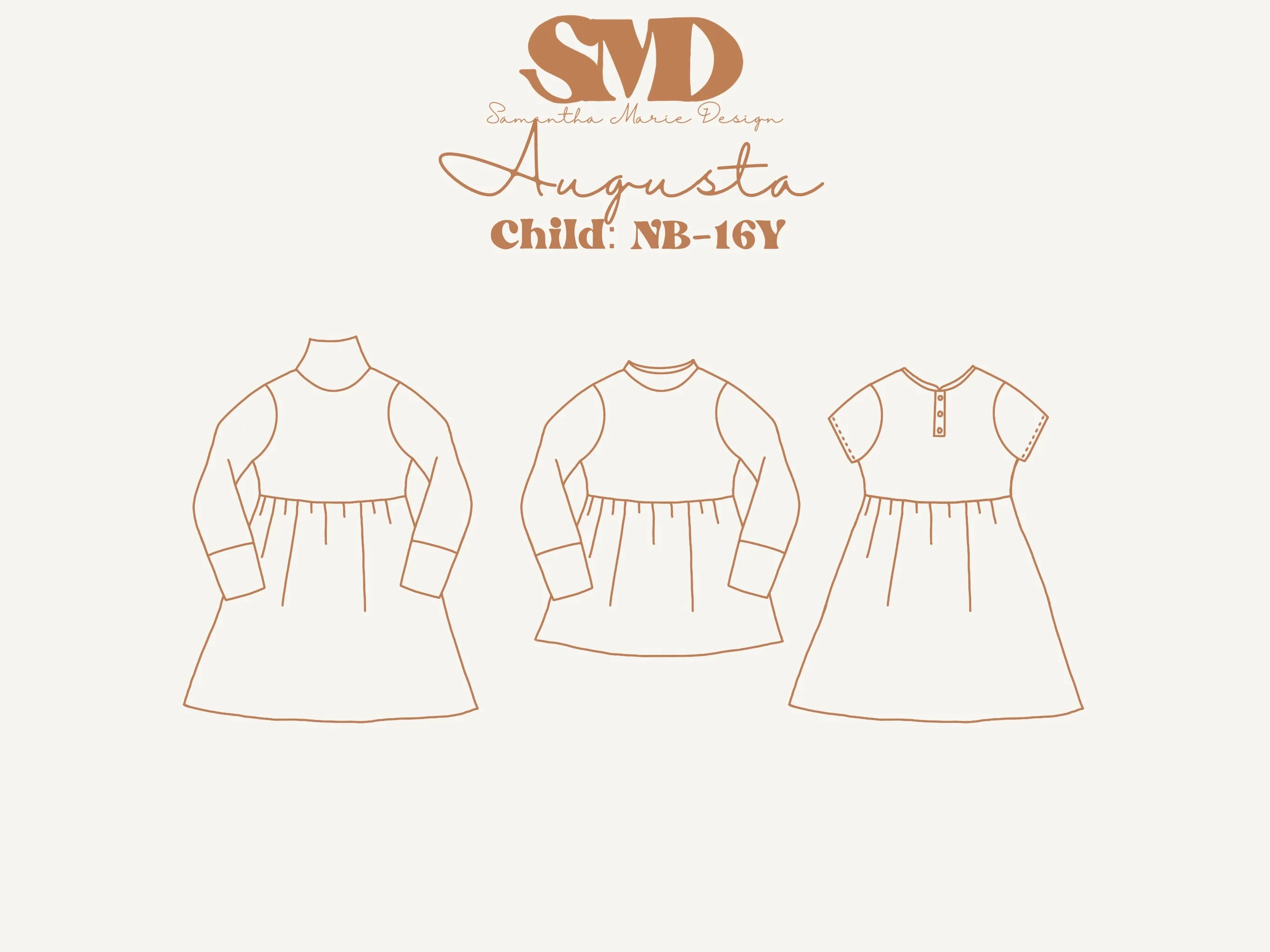 Youth Augusta Peplum Top and Dress Digital Sewing Pattern Sizes NB-16Y