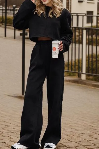 Zip Up Mock Neck Top Pants Set