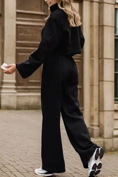 Zip Up Mock Neck Top Pants Set